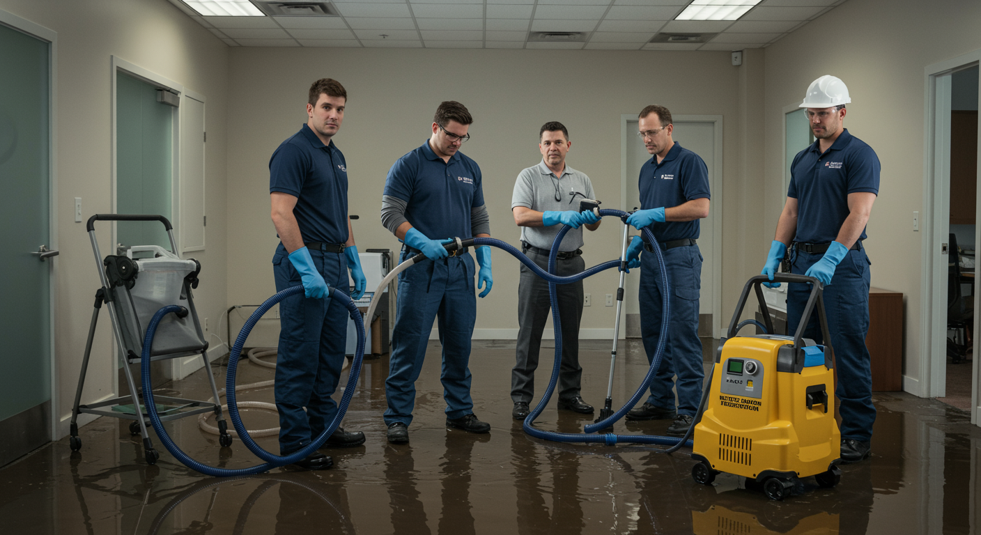 Professional water damage restoration team in action
