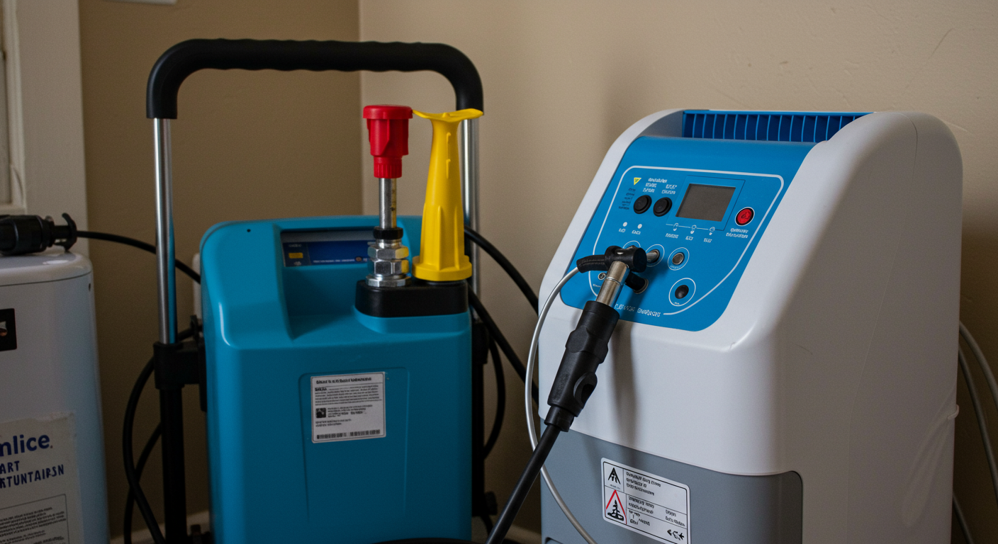A close-up of professional mold remediation equipment (like air scrubbers and dehumidifiers) set up in a home environment, showcasing the tools used in the remediation process.